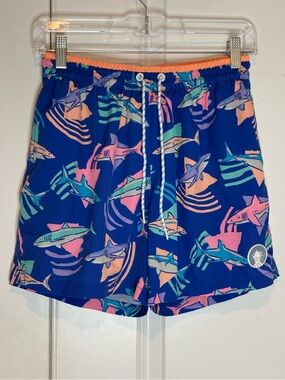 Chubbies Daddy Shark Blue Orange Pink Print 5.5" Inseam Swim Trunks S